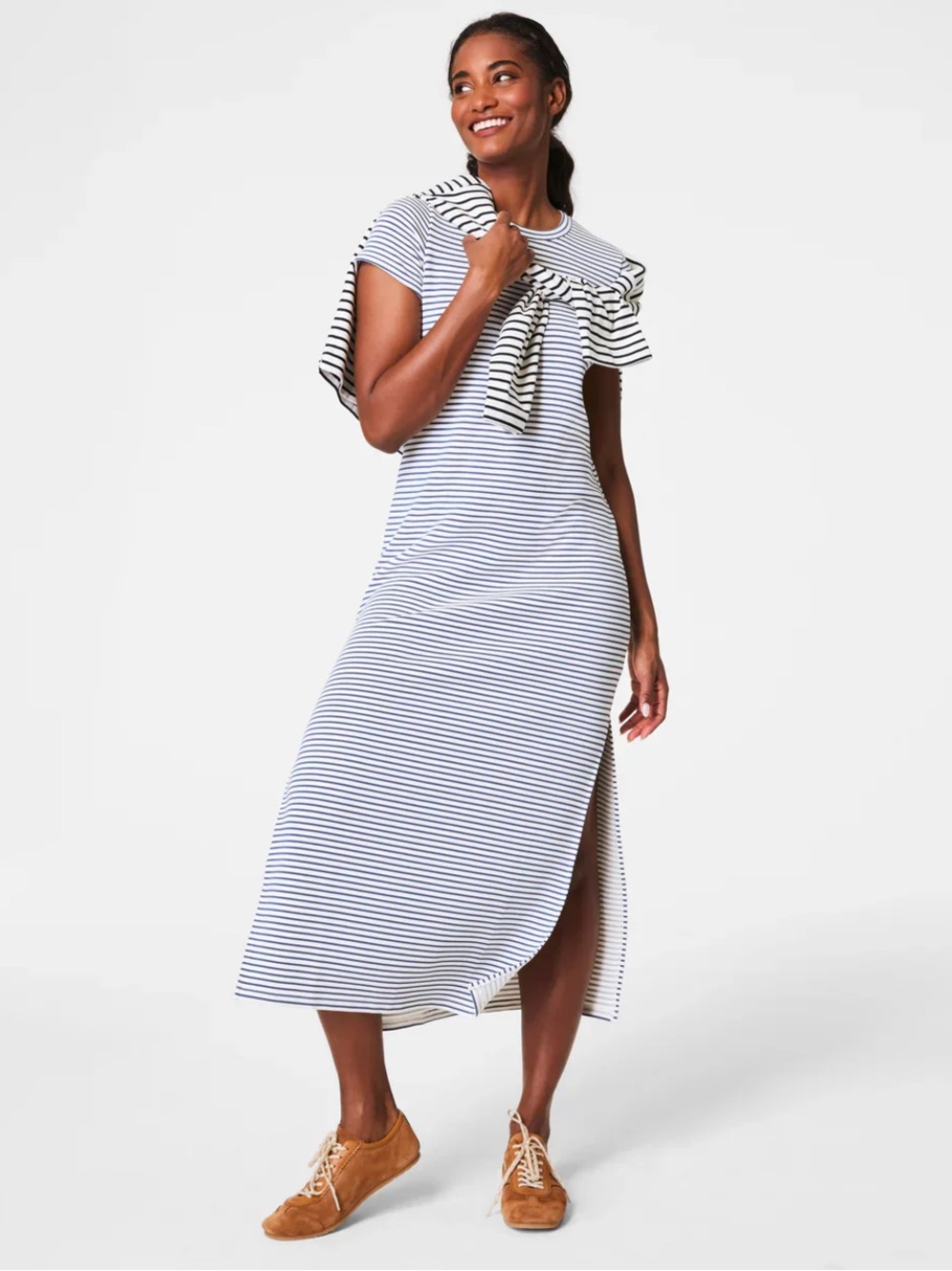 Spanx AirEssentials Maxi Tee Dress Indigo Striped Size Small
